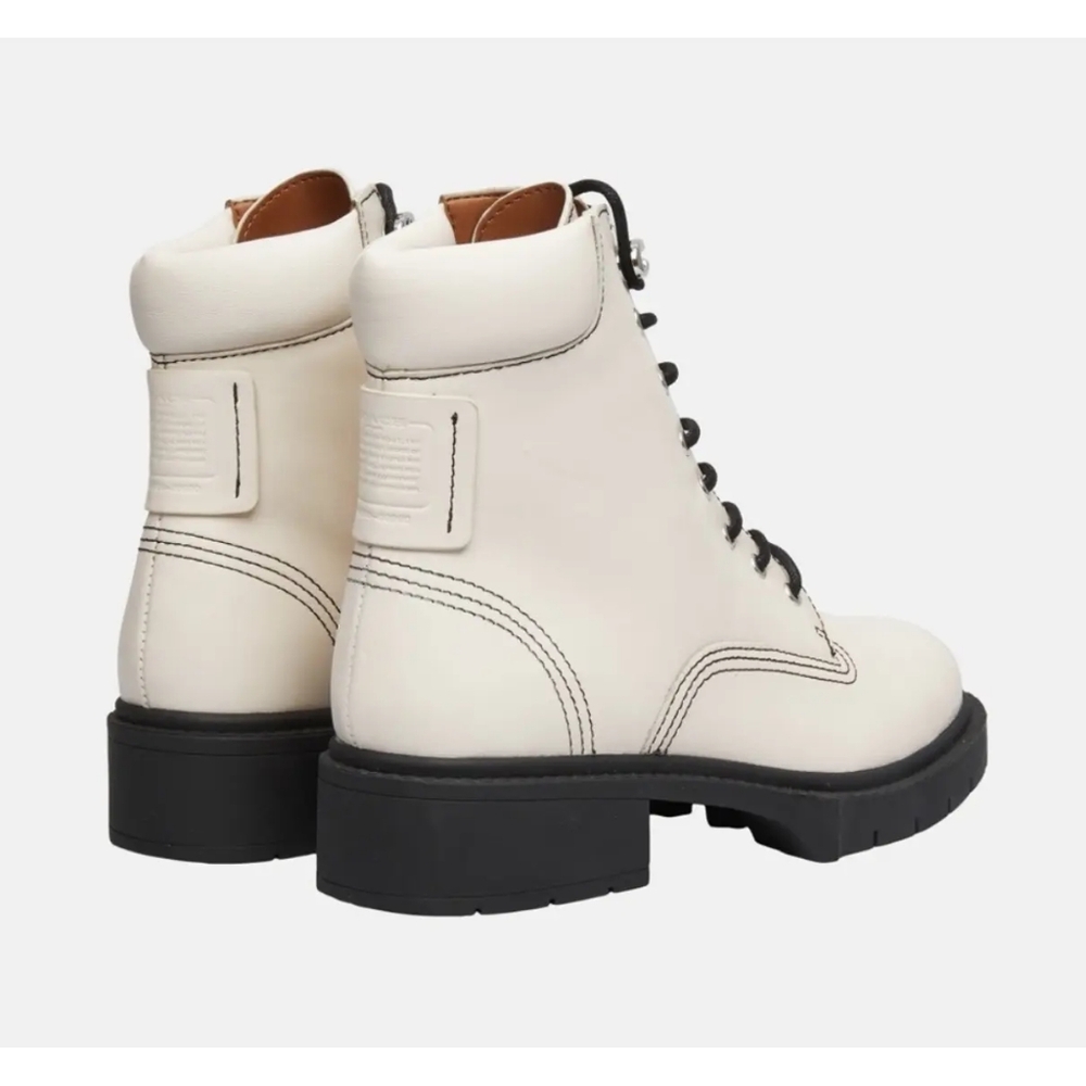 Coach Designer Lorimer Chalk Combat Lace Up Leather Boots - Size 9.5